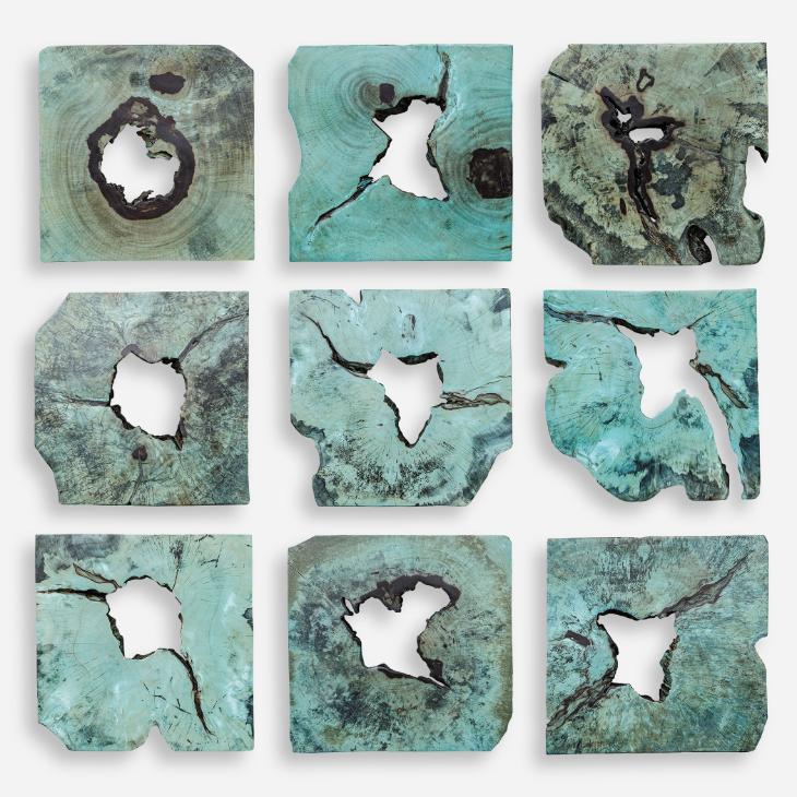 Bahati Wood Wall Décor – Blue, Set of 9