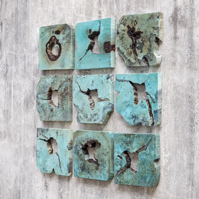 Bahati Wood Wall Décor – Blue, Set of 9