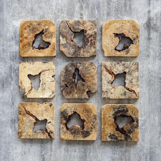 Bahati Wood Wall Décor – Natural, Set of 9