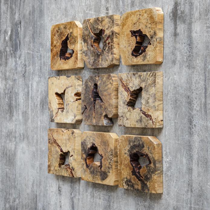 Bahati Wood Wall Décor – Natural, Set of 9