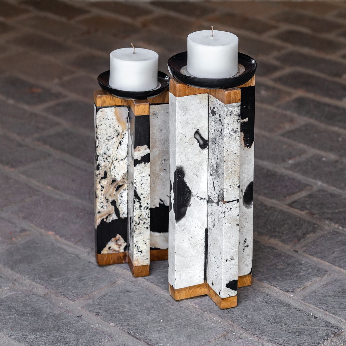 Illini Stone Candleholders – Set of 2