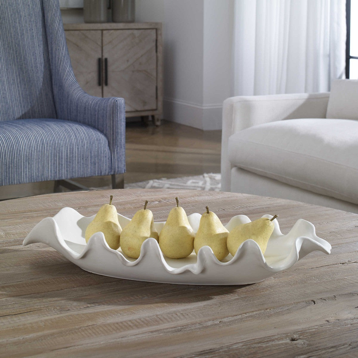 Ruffled Feathers Modern Indoor-Outdoor White Bowl