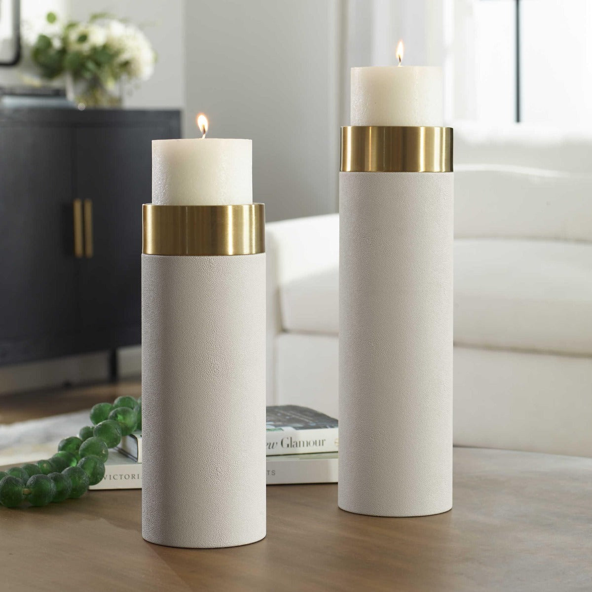Wessex White Pillar Candleholders – Set of 2