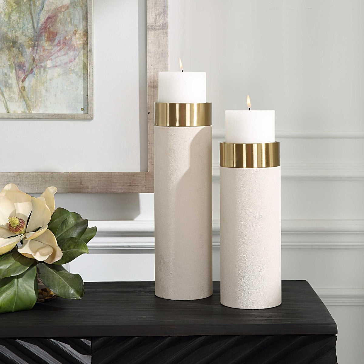 Wessex White Pillar Candleholders – Set of 2