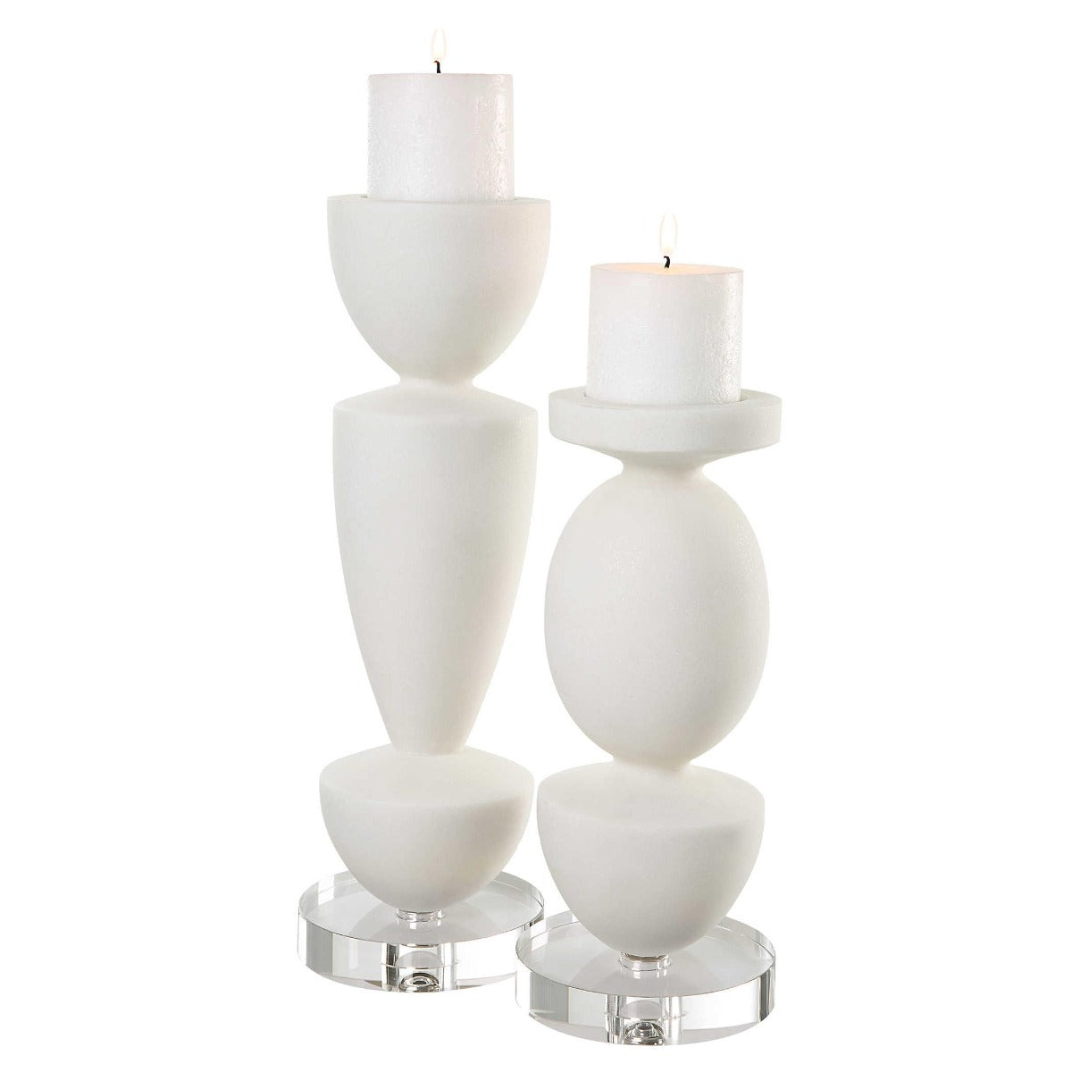Lido White Stone Candleholders, Set of 2