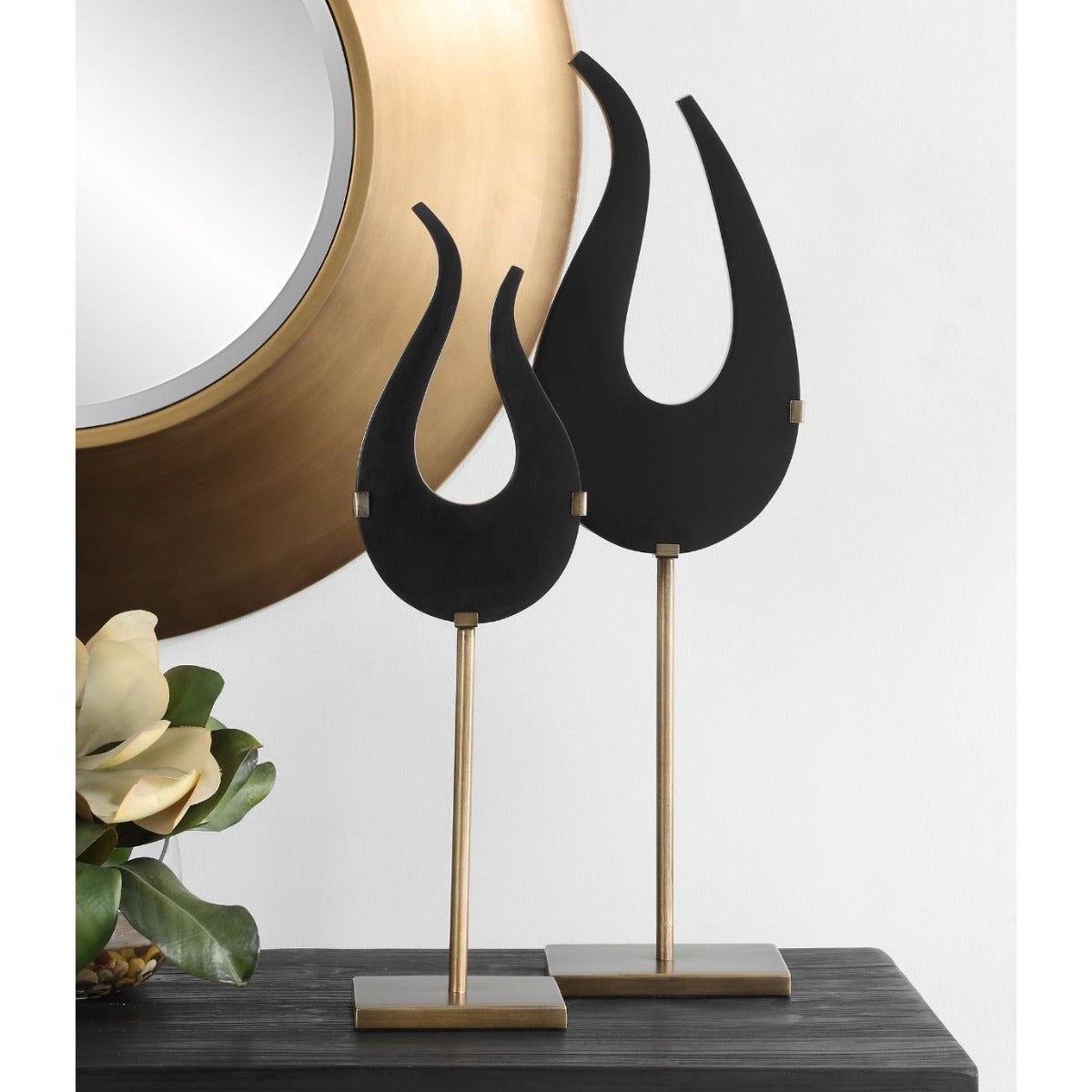 Abstract Flame Sculptures – Black, Set of 2