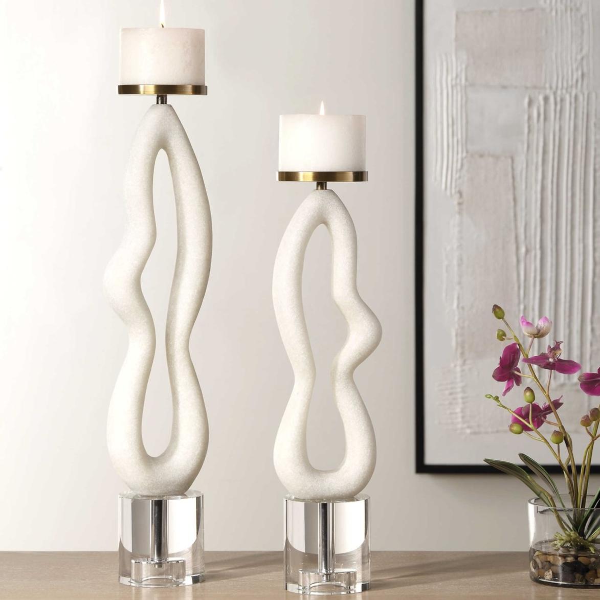 Feamelo Ivory Stone Candleholders, Set of 2