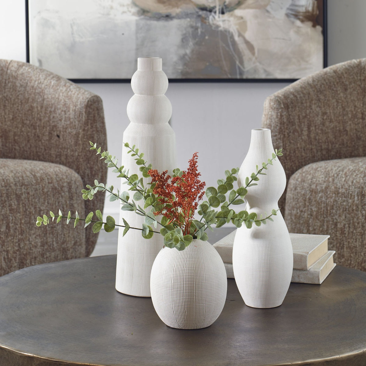 Forma White Ceramic Vases, Set of 3