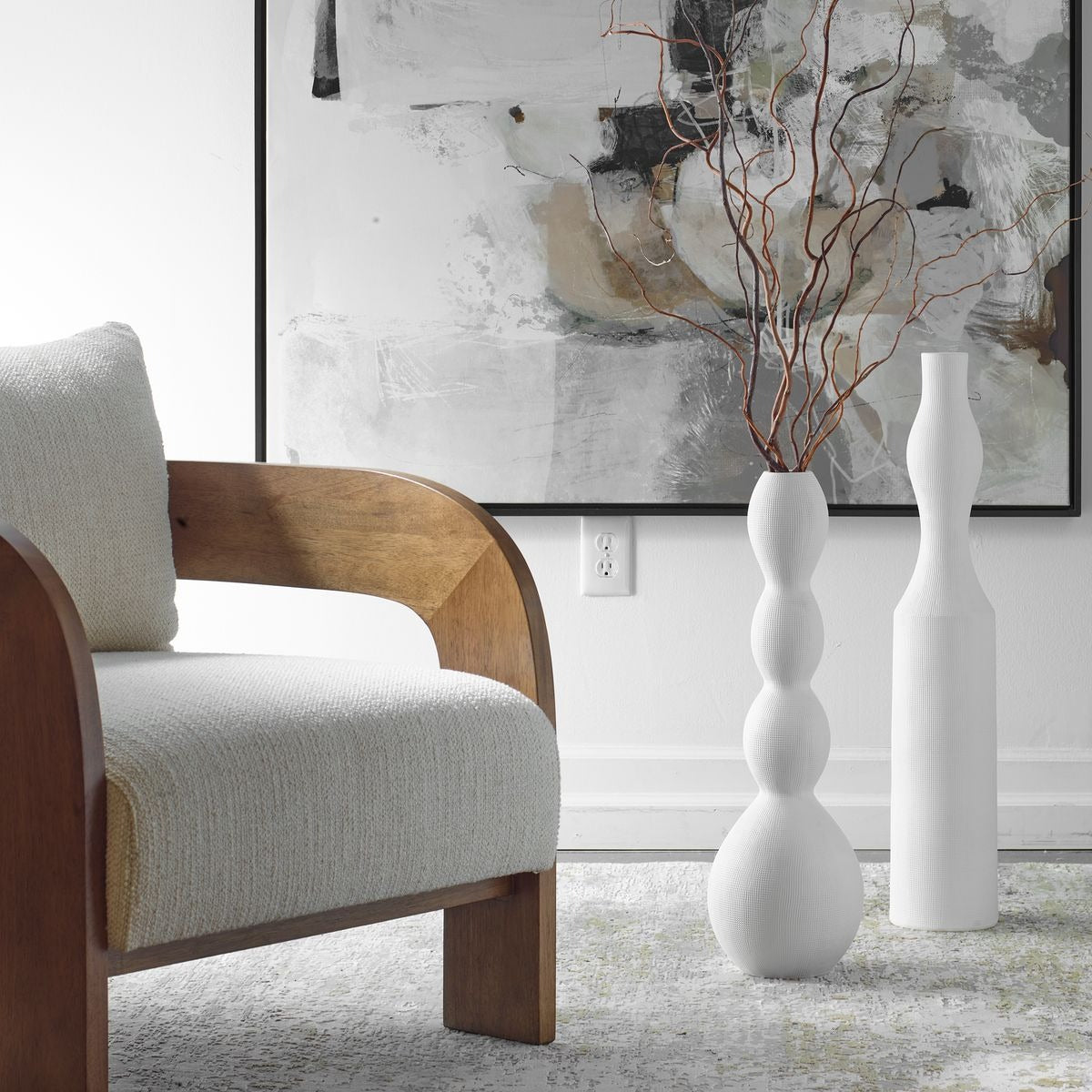 Forma White Ceramic Vases, Large, Set of 2