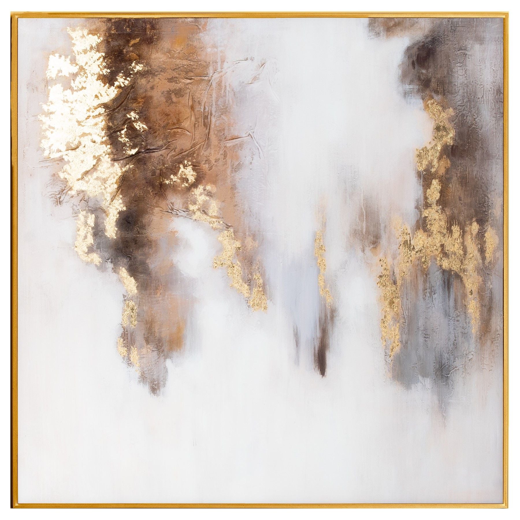 Metallic soft abstract glass wall art in gold frame