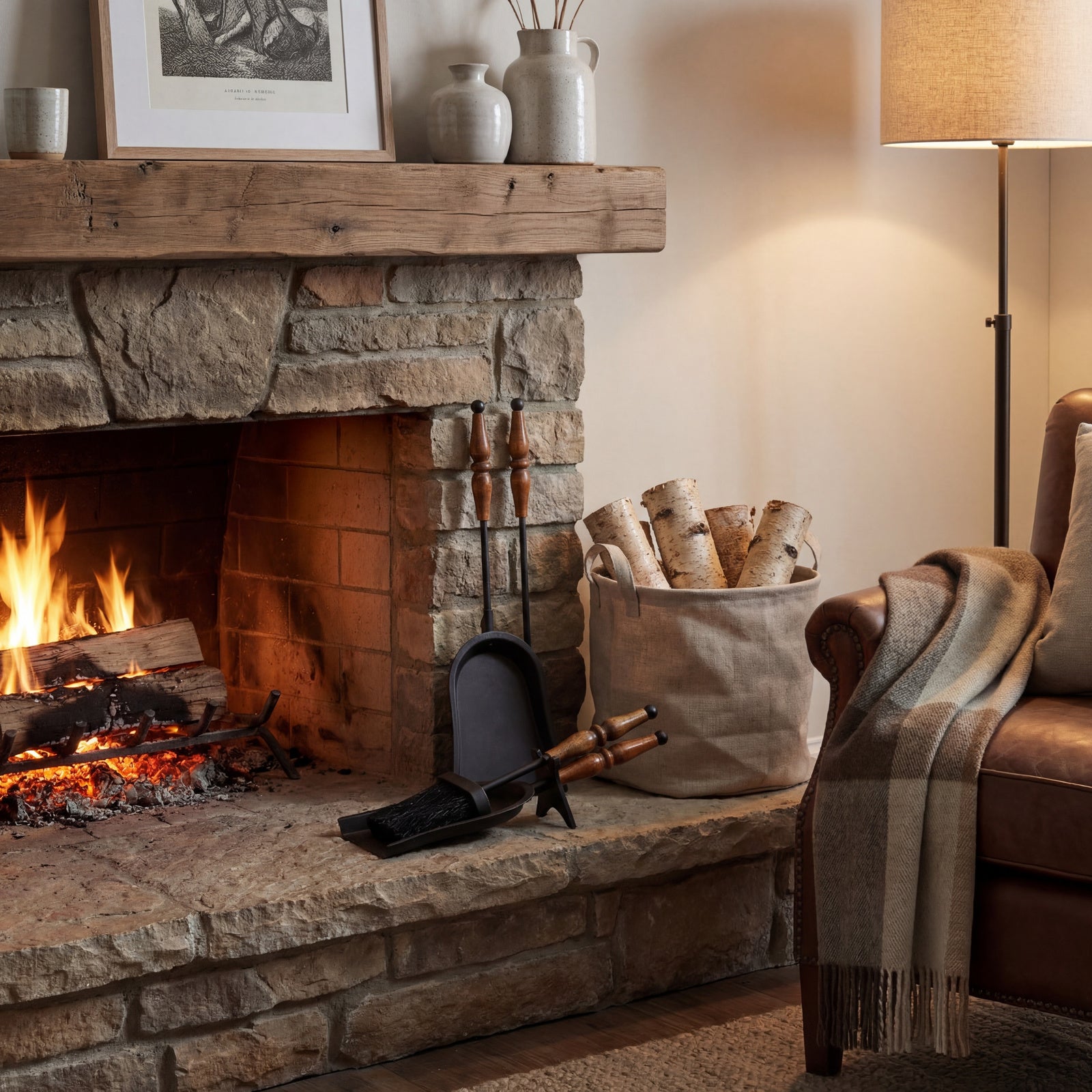 Hand Turned Hearth Tidy With Wooden Handle
