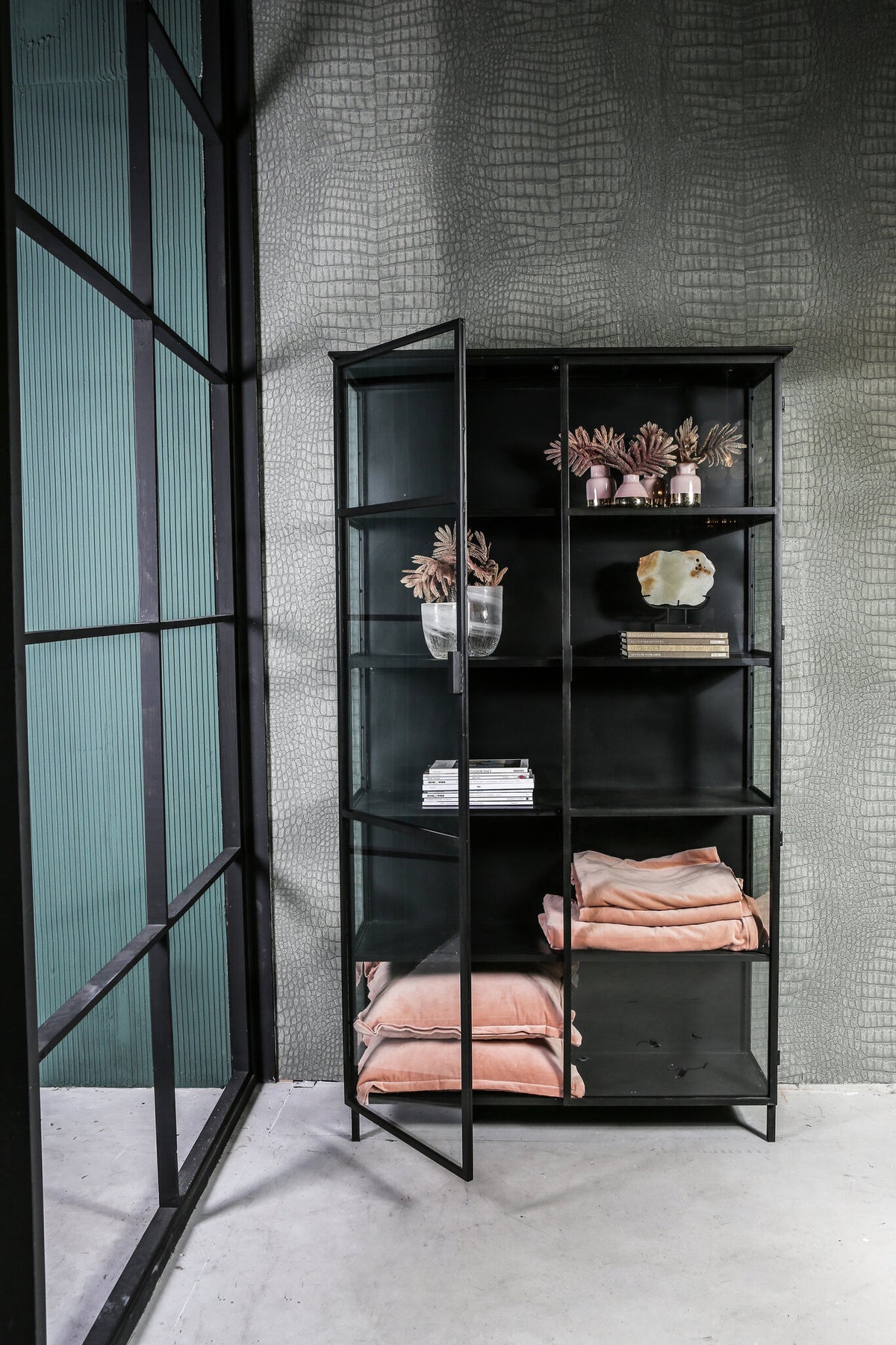 Elina black iron two-door cabinet, tall