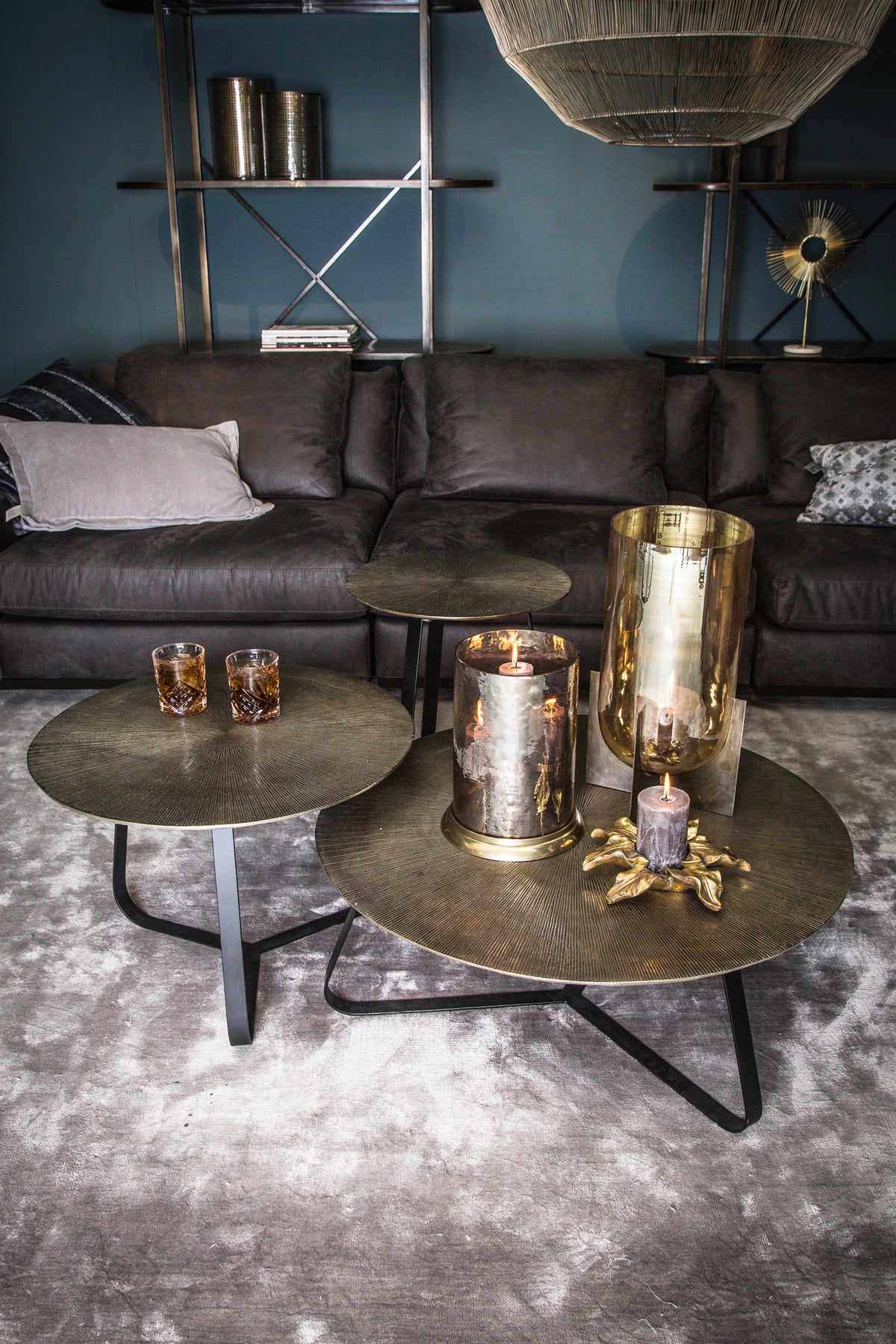 Kae gold aluminium round coffee table with iron frame, medium