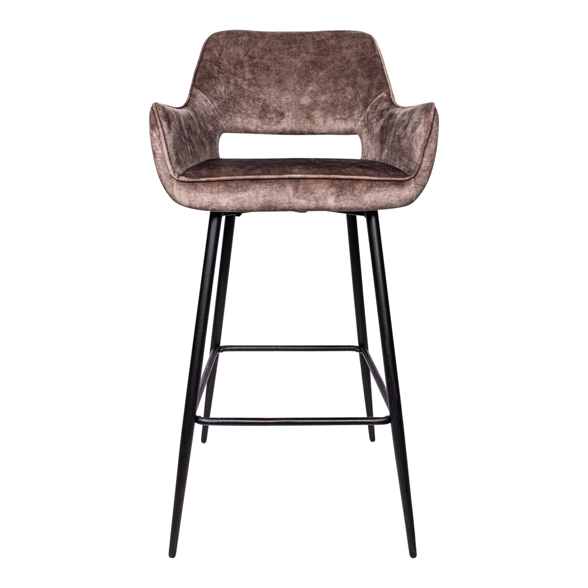 Fallon brown velvet bar stool with black metal legs, set of two