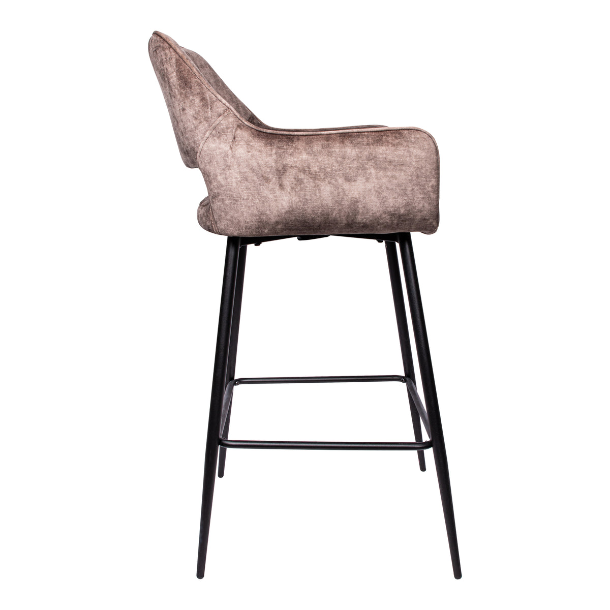 Fallon brown velvet bar stool with black metal legs, set of two