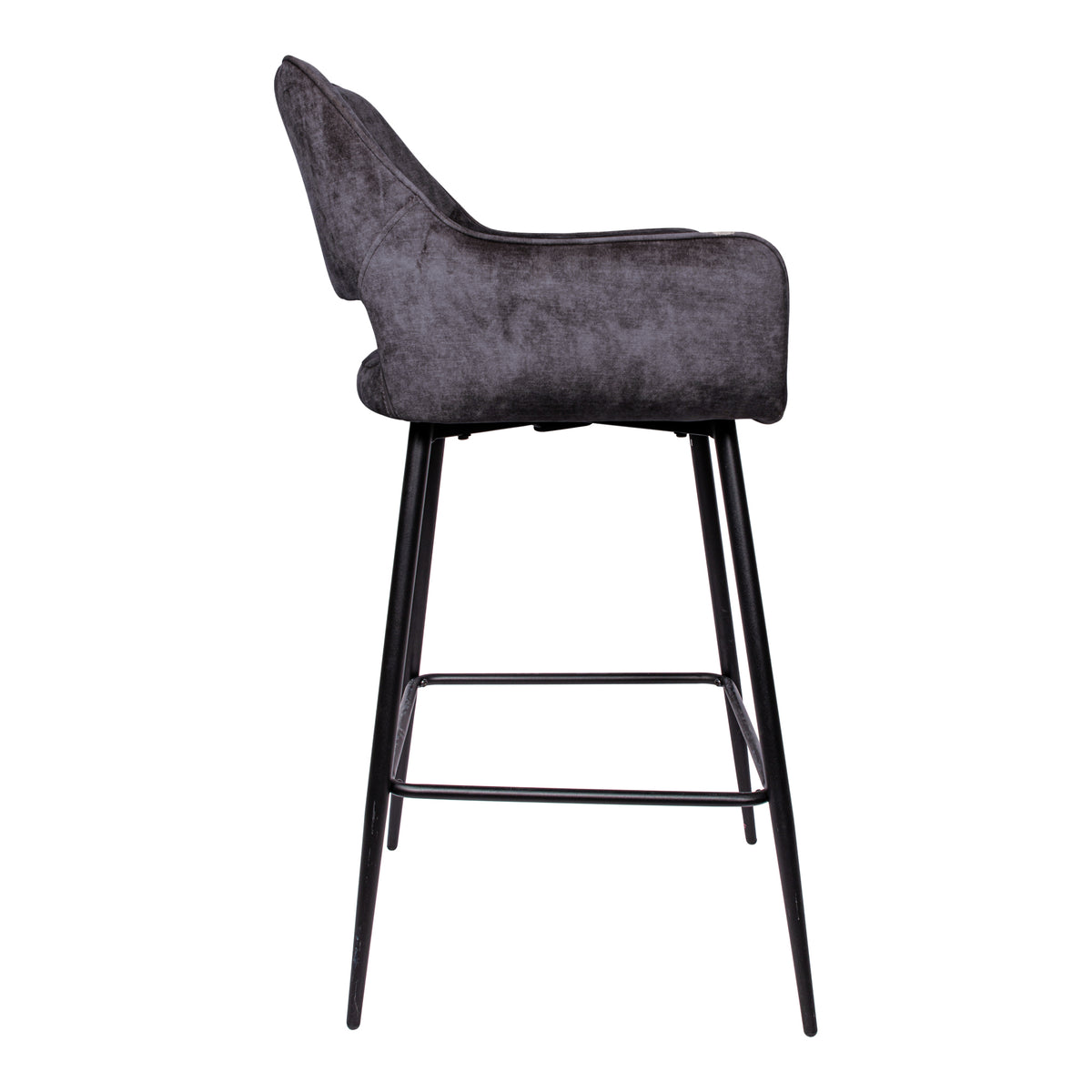 Fallon anthracite velvet bar stool with black metal legs, set of two