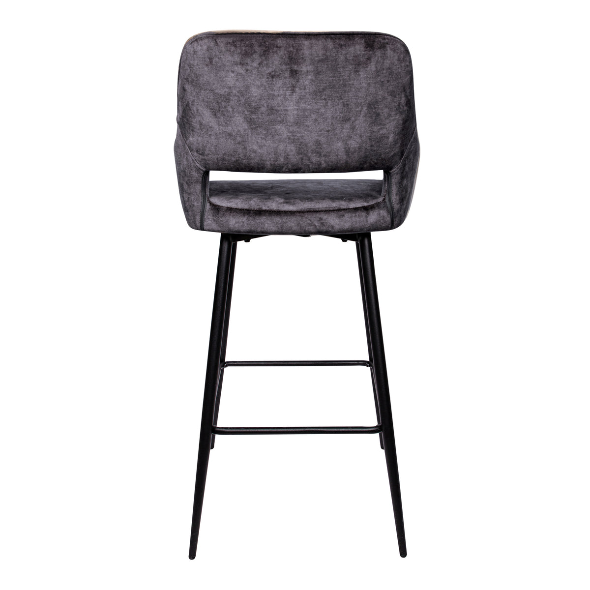 Fallon anthracite velvet bar stool with black metal legs, set of two
