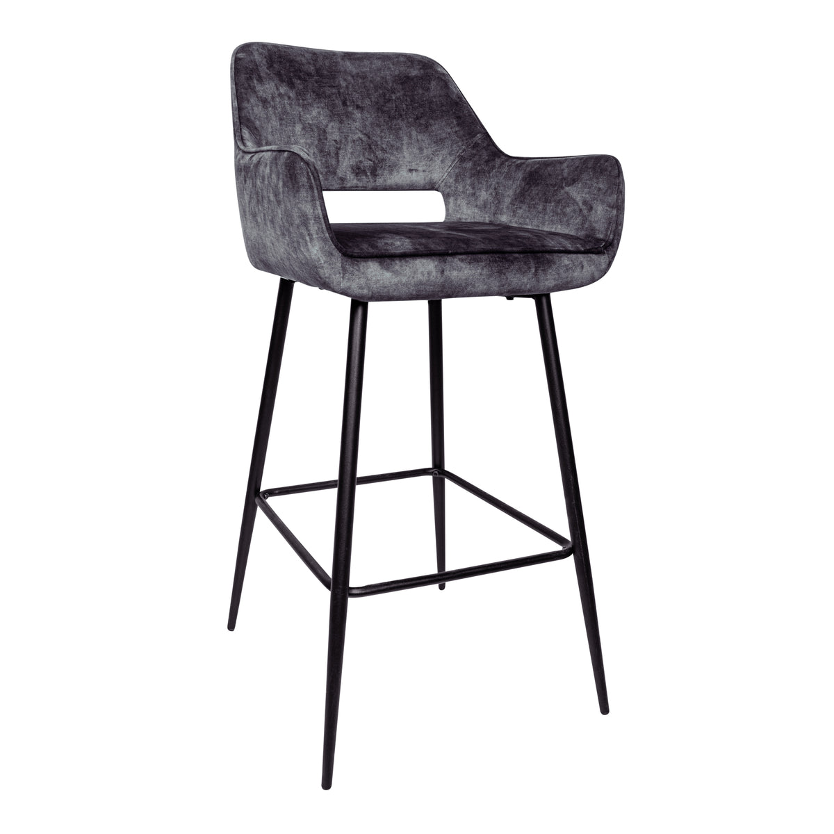 Fallon anthracite velvet bar stool with black metal legs, set of two