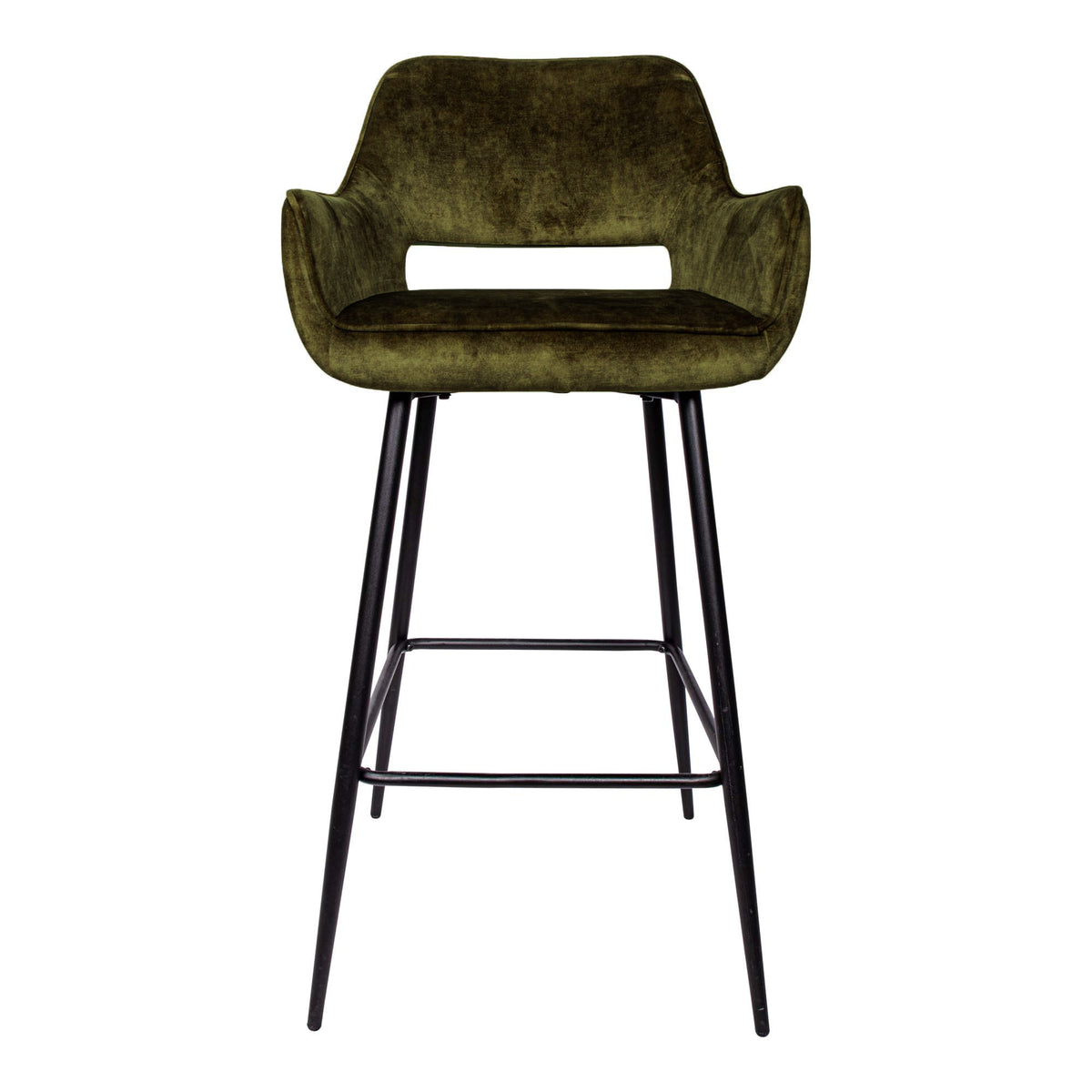Fallon green velvet bar stool with black metal legs, set of two