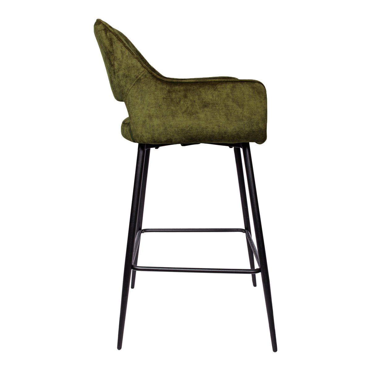 Fallon green velvet bar stool with black metal legs, set of two