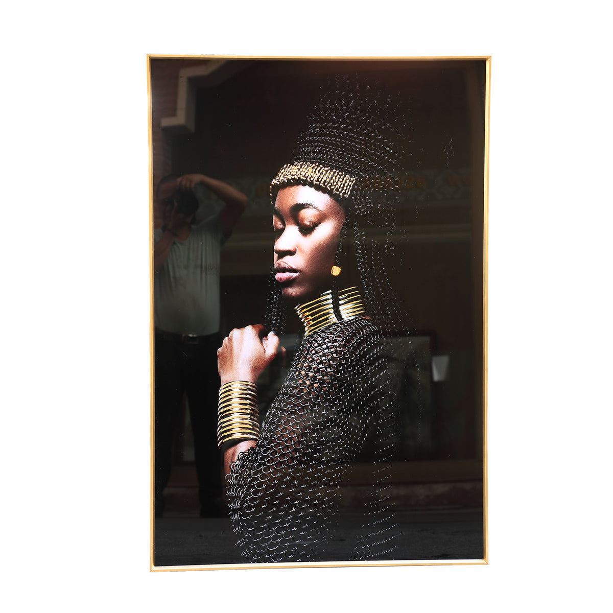 Melani gold glass art wall panel with artistic print