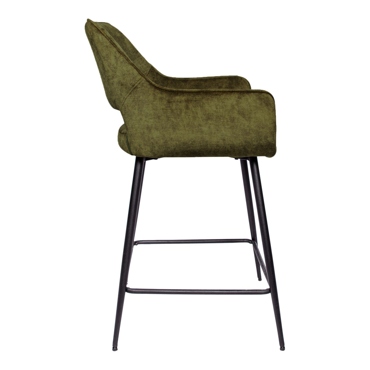 Fal Low green velvet bar stool with black metal frame, set of two