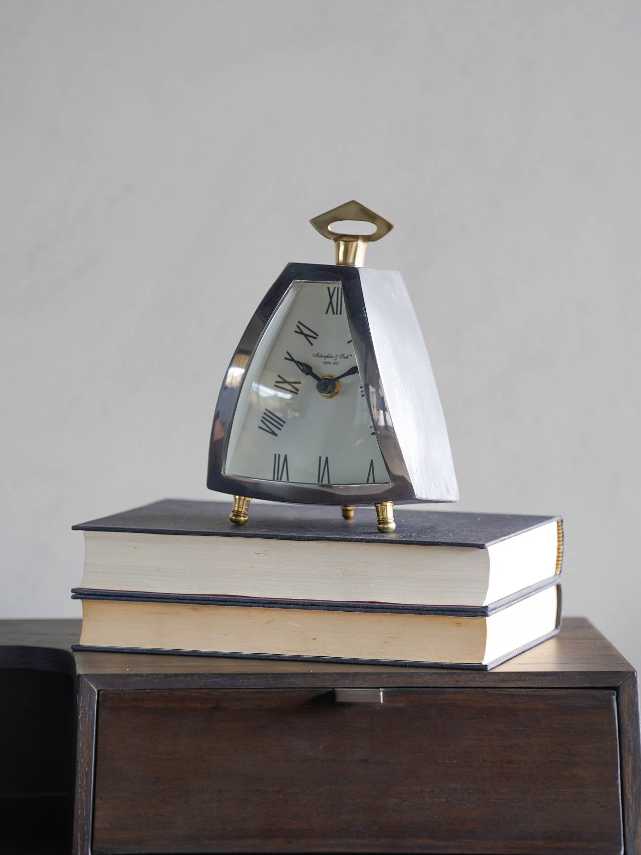 Isosceles Nickel Curved Front Mantel Clock Small