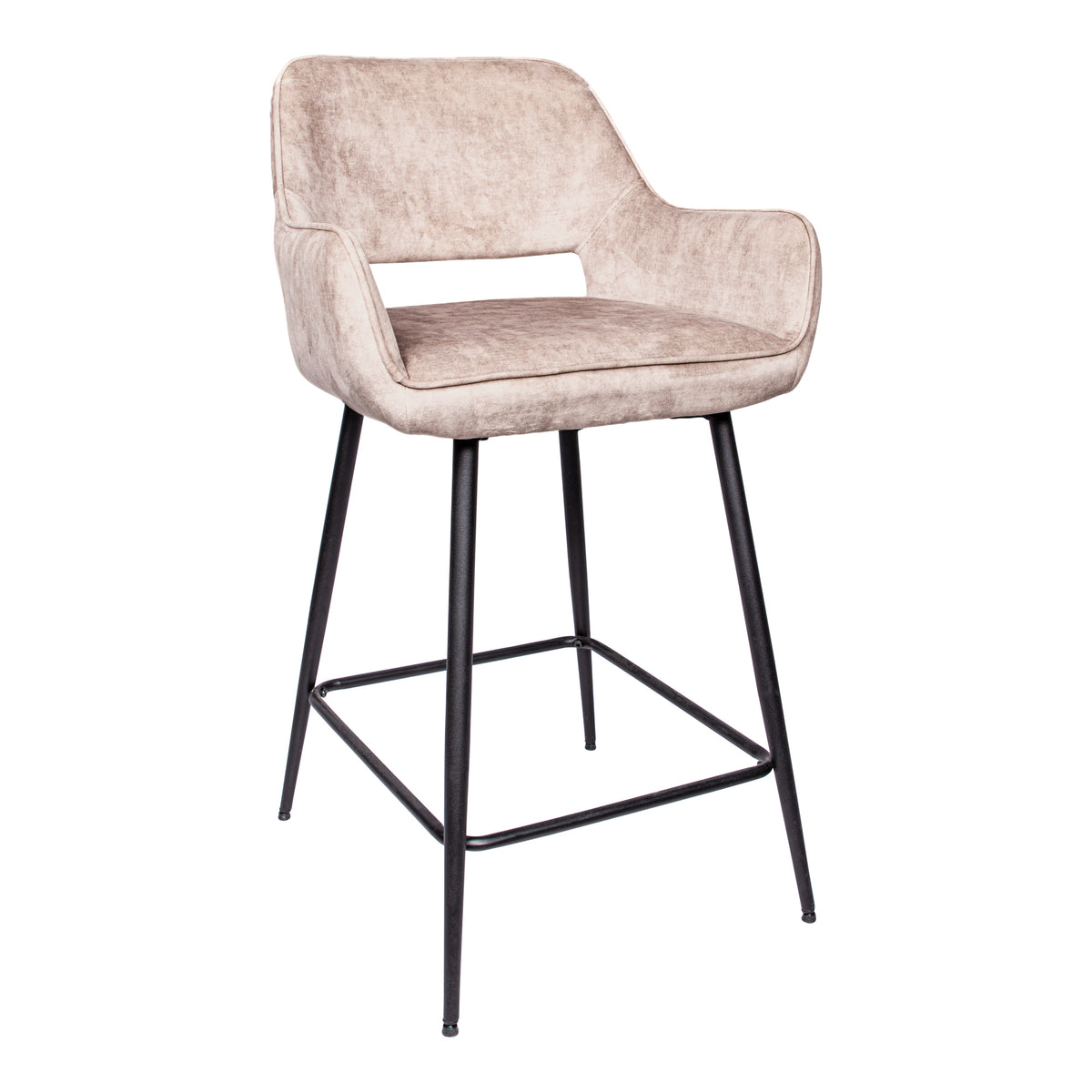 Fal Low khaki velvet bar stool with black metal frame, set of two