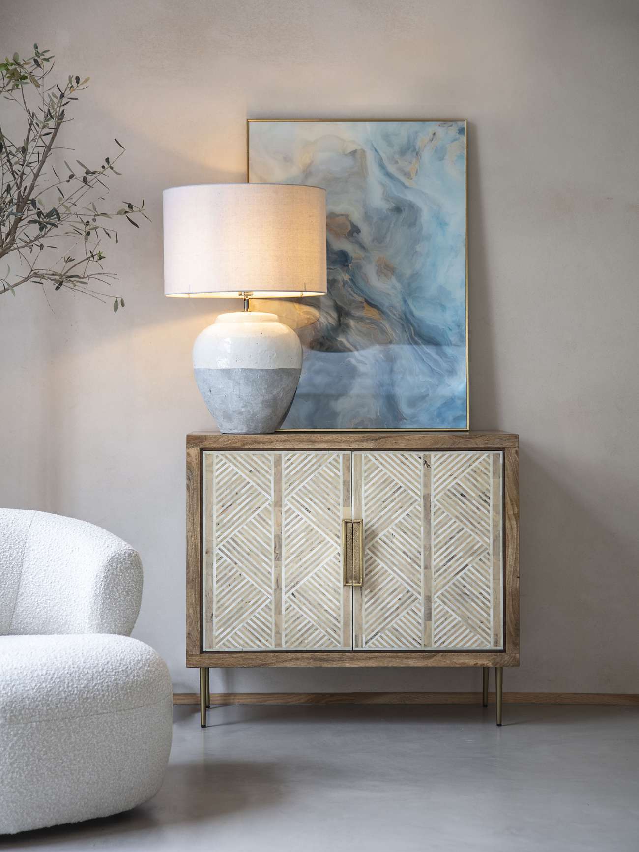 Skyline Grey Porcelain Table Lamp and Shade, Large E27 60W