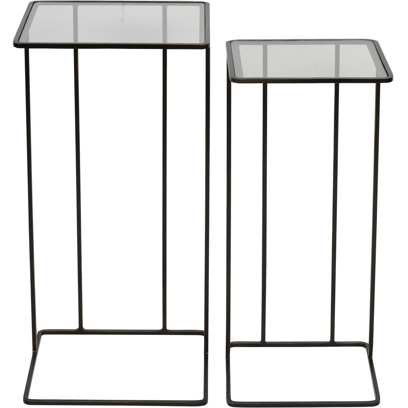 Salzburg Set of 2 Glass and Metal Side Tables, Dk Bronze