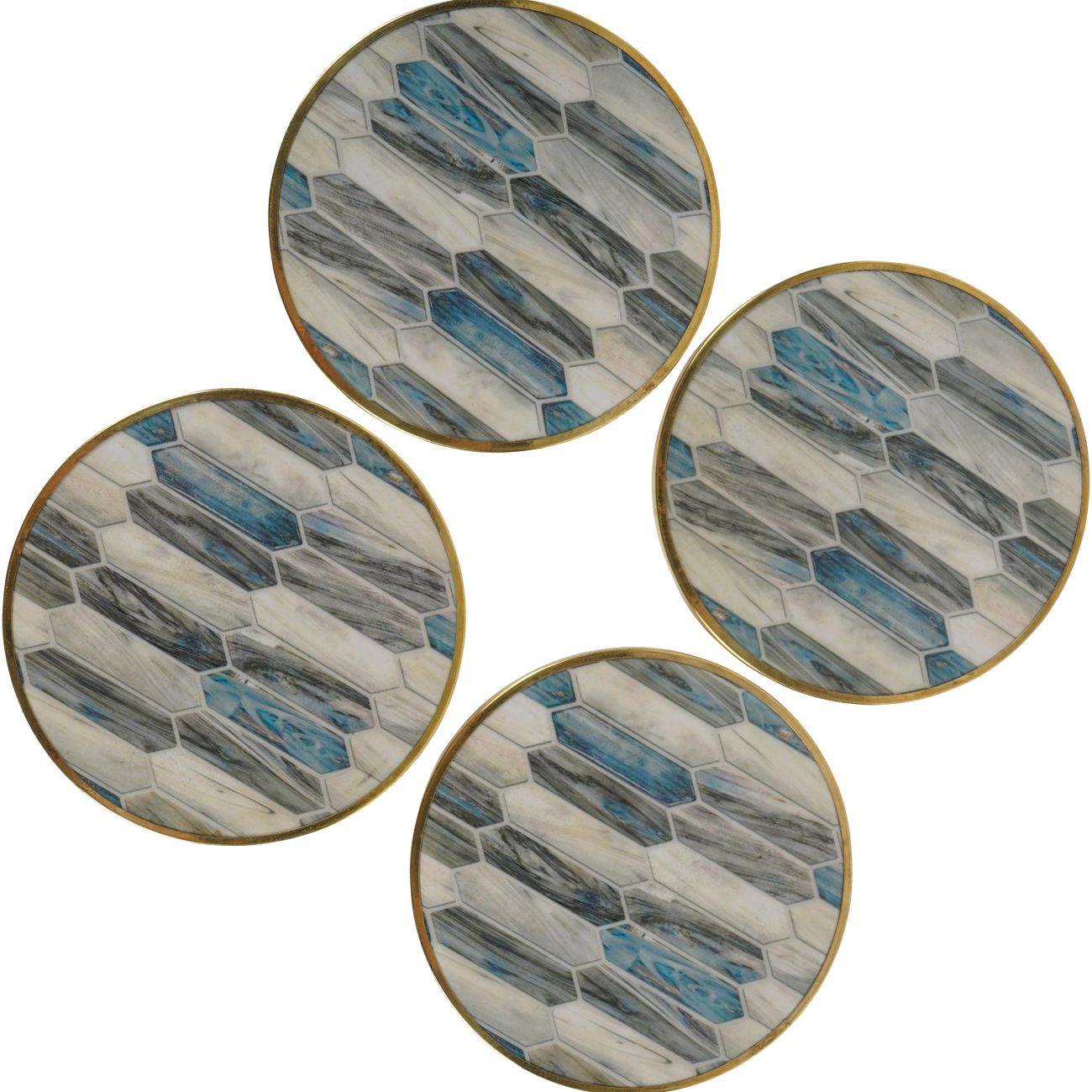 Blue Grey Mosaic Style Set of 4 Coasters