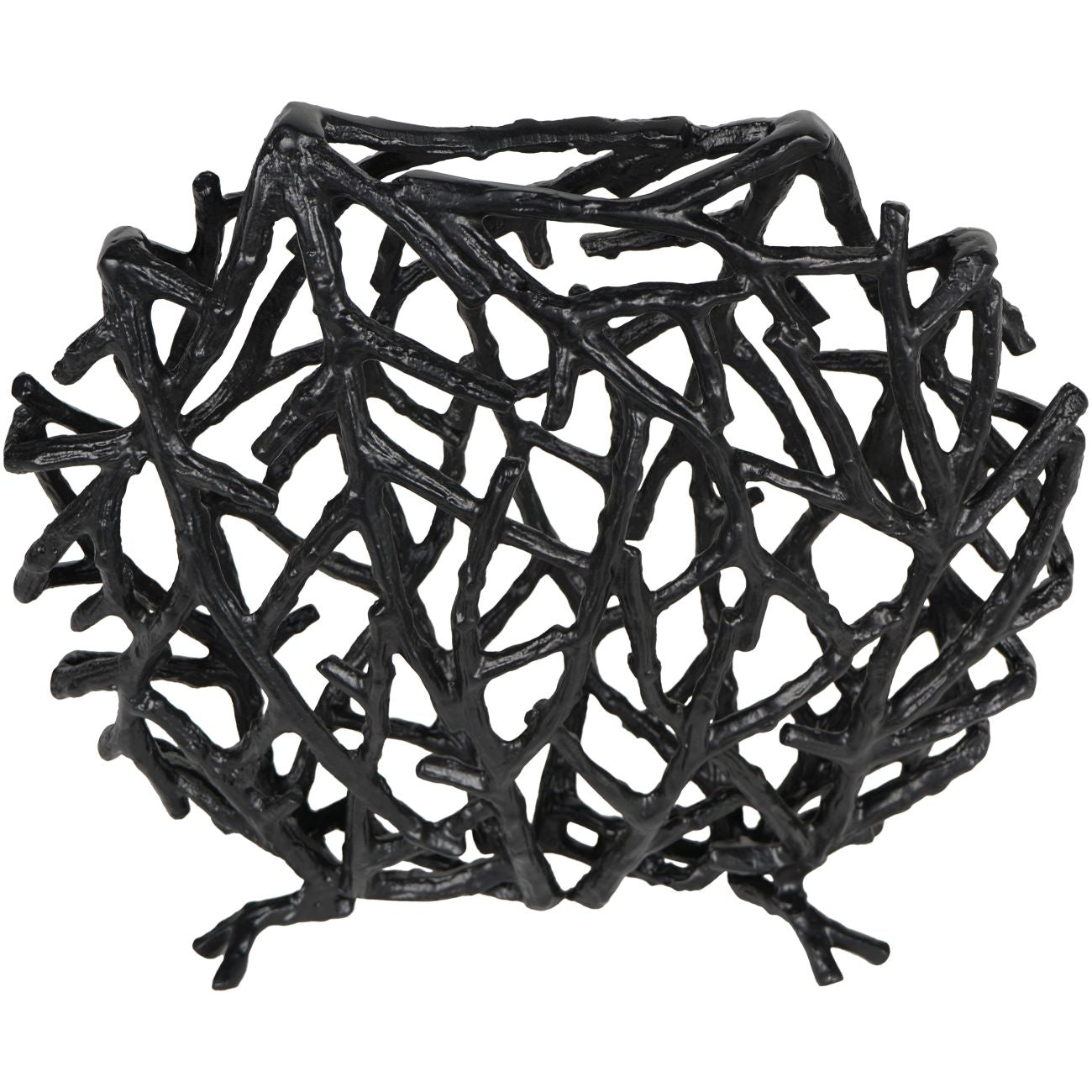 Twig Sculpture Disc Vase Black