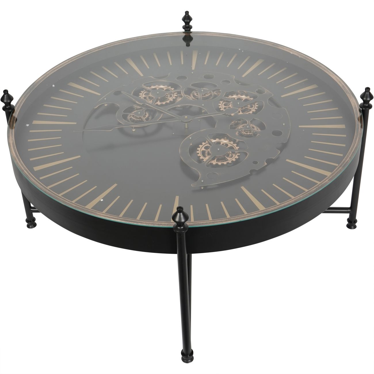 Palladium Coffee Clock Table with Moving Cogs Black Gold
