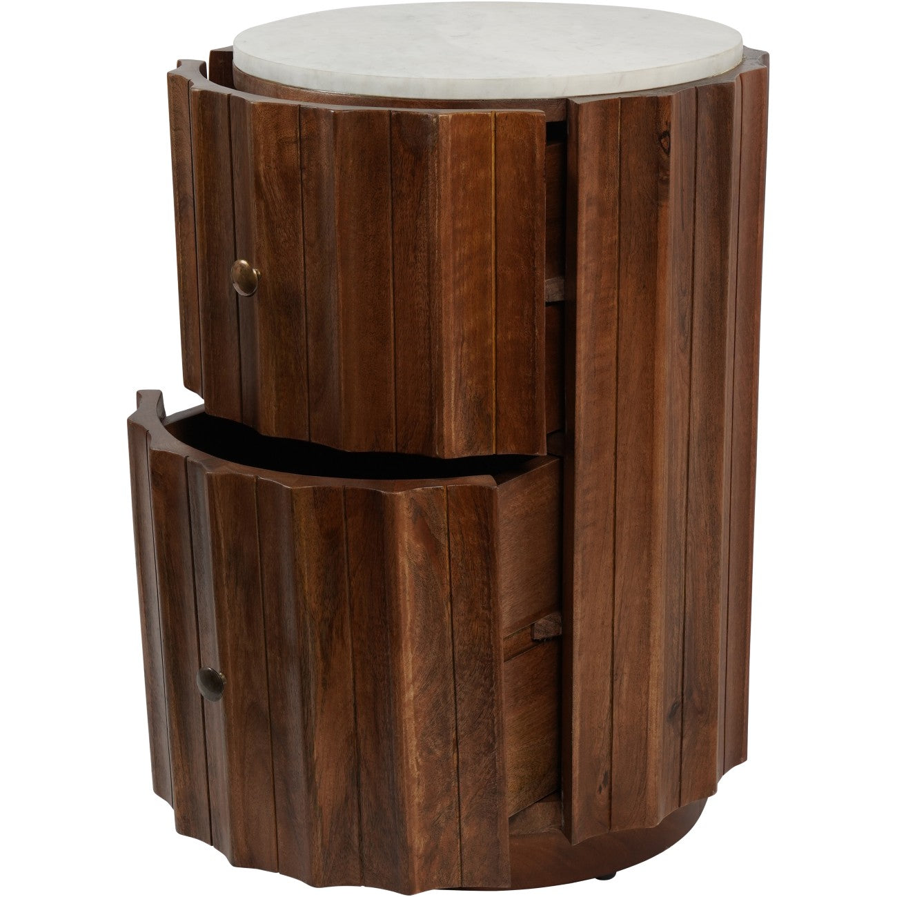 Carmel Curved Wooden Two Drawer Bedside with Marble Top