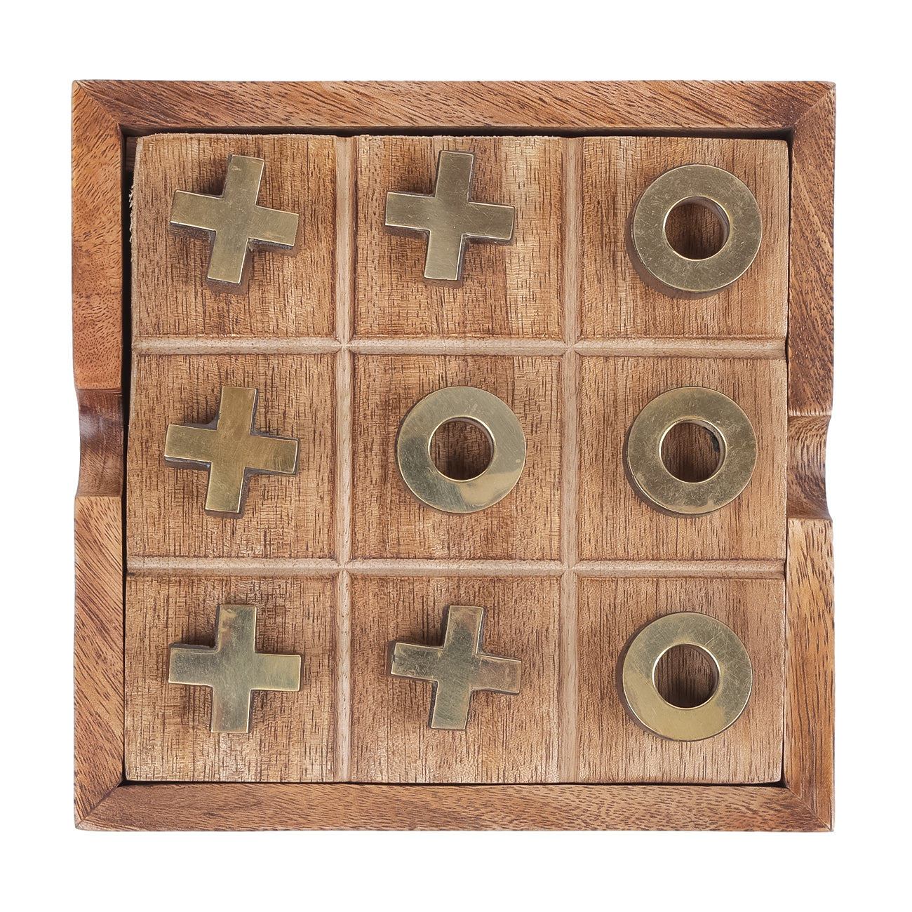 Pryce Mango Wood Noughts and Crosses & Solitaire Game