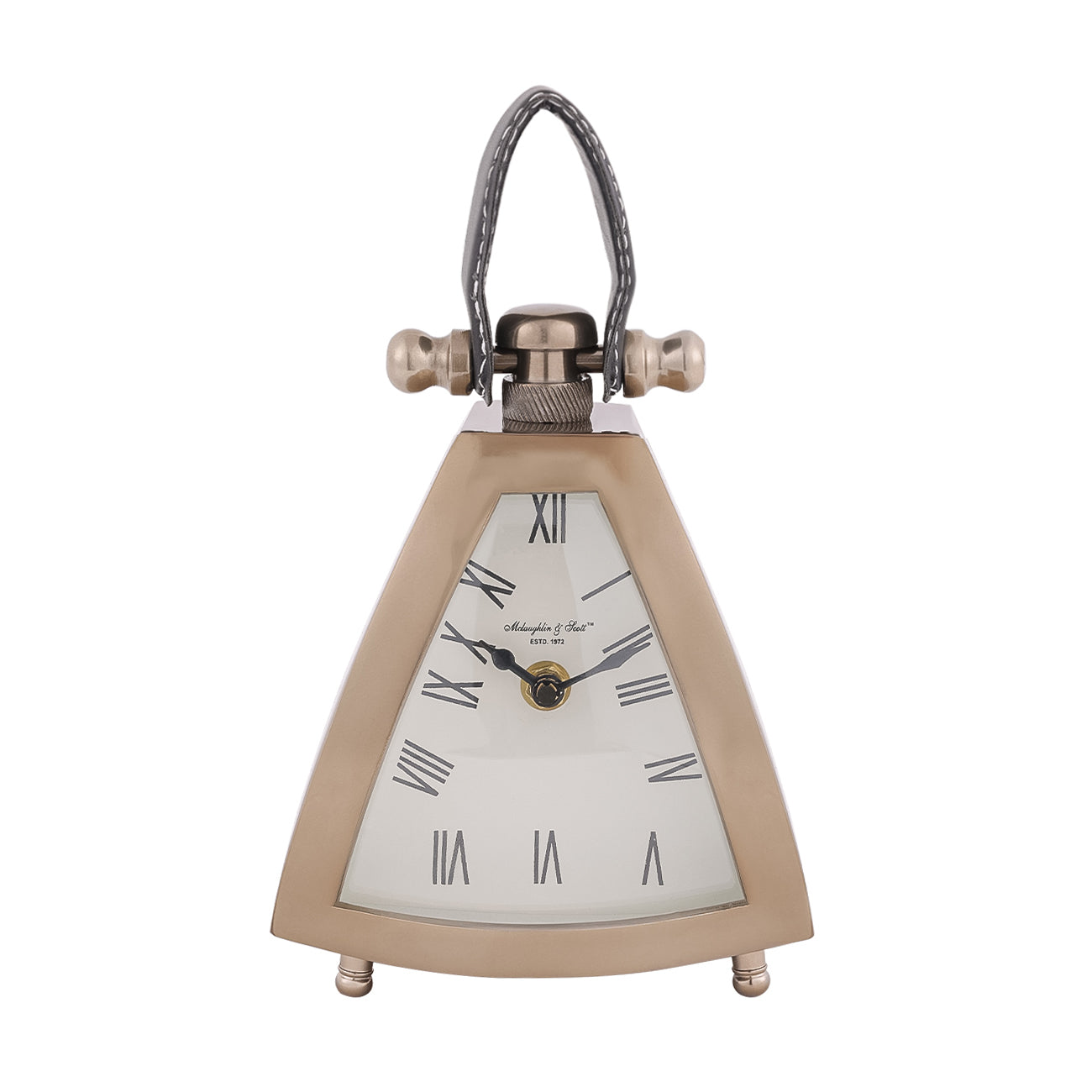 Isosceles Brass Curved Front Mantel Clock Small
