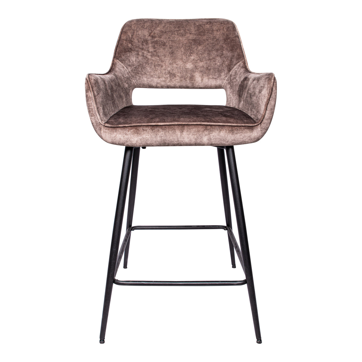 Fal Low brown velvet bar stool with black metal frame, set of two
