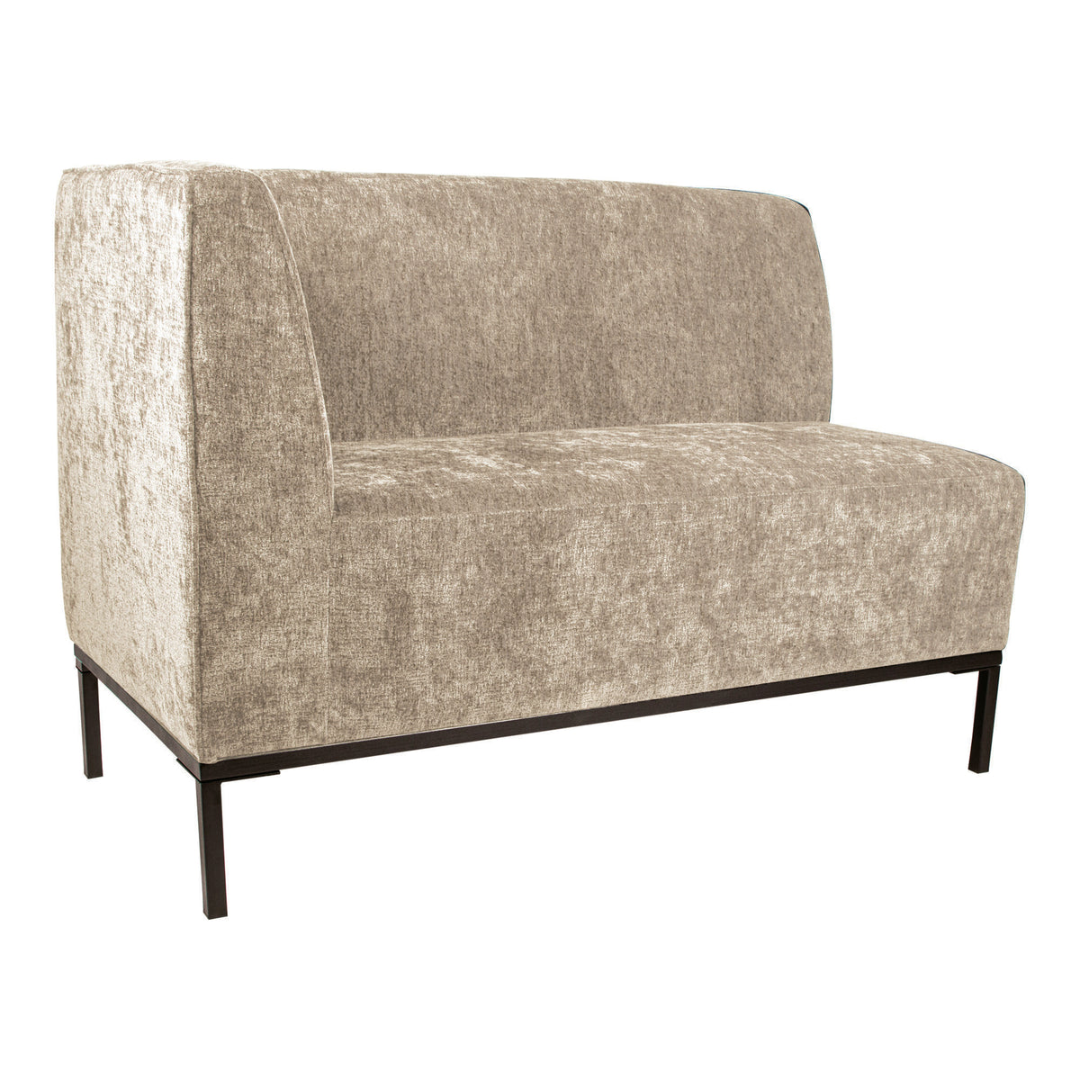 Xania cream dining bench with left arm, black metal legs