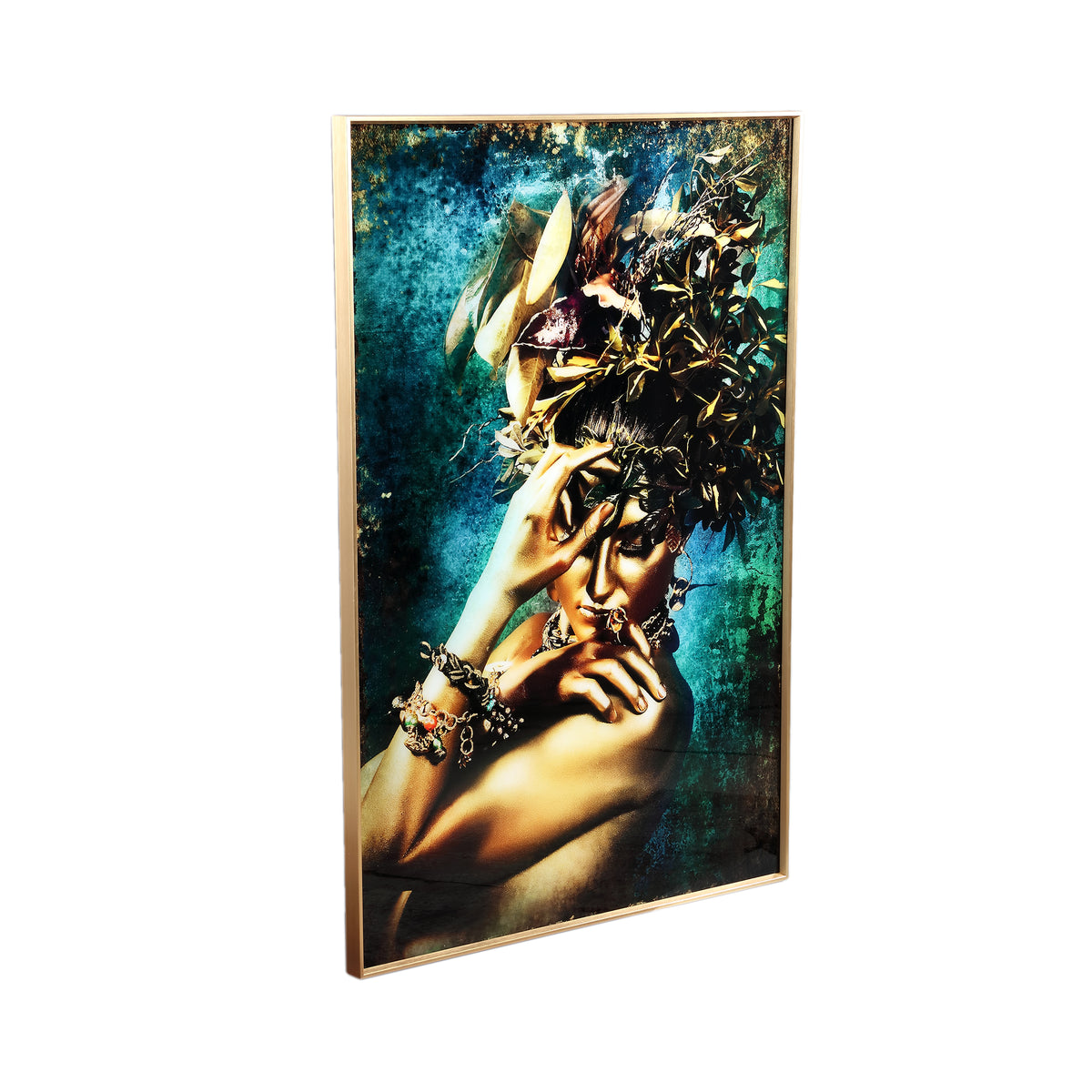 Melani glass art wall panel, embrace nature, blue