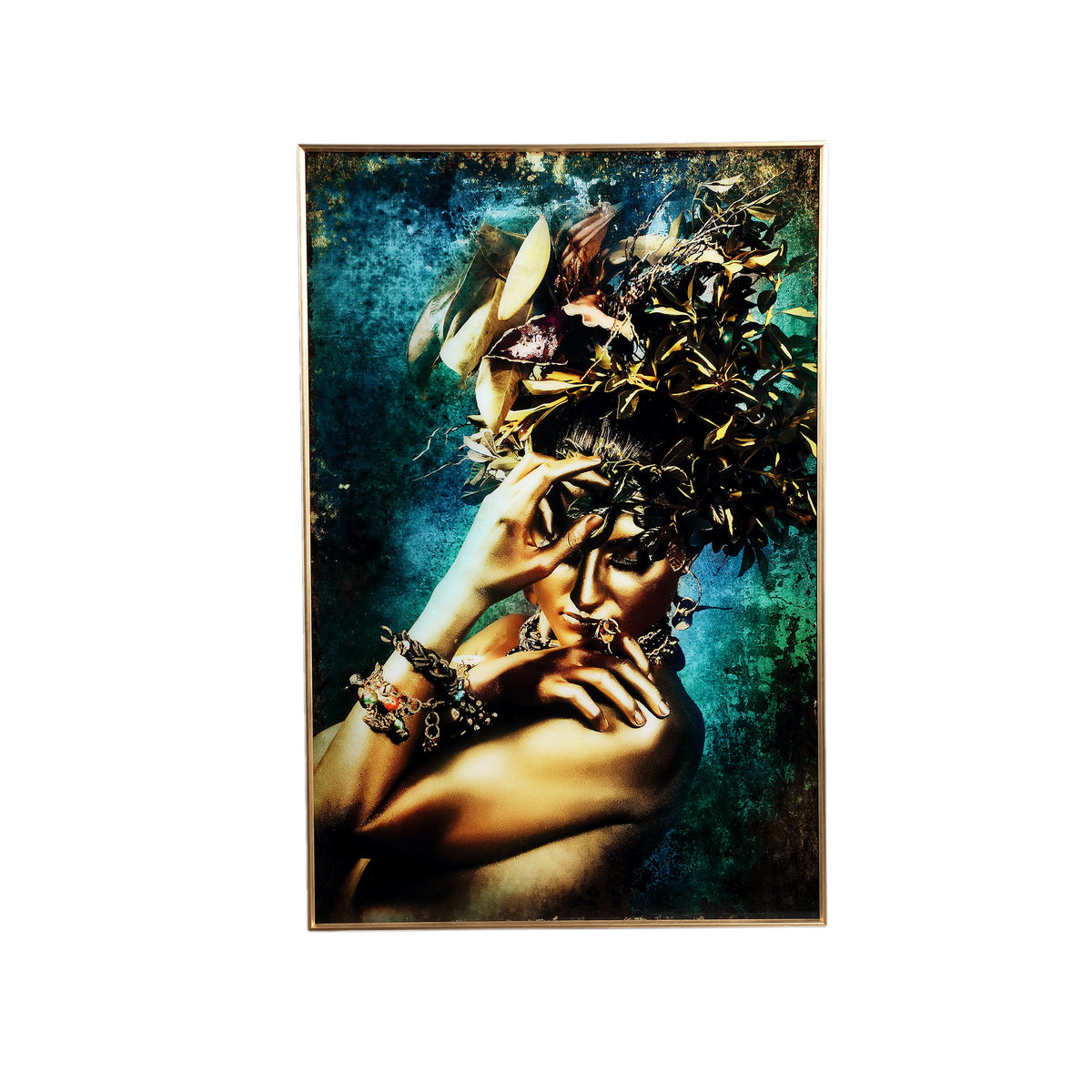 Melani glass art wall panel, embrace nature, blue