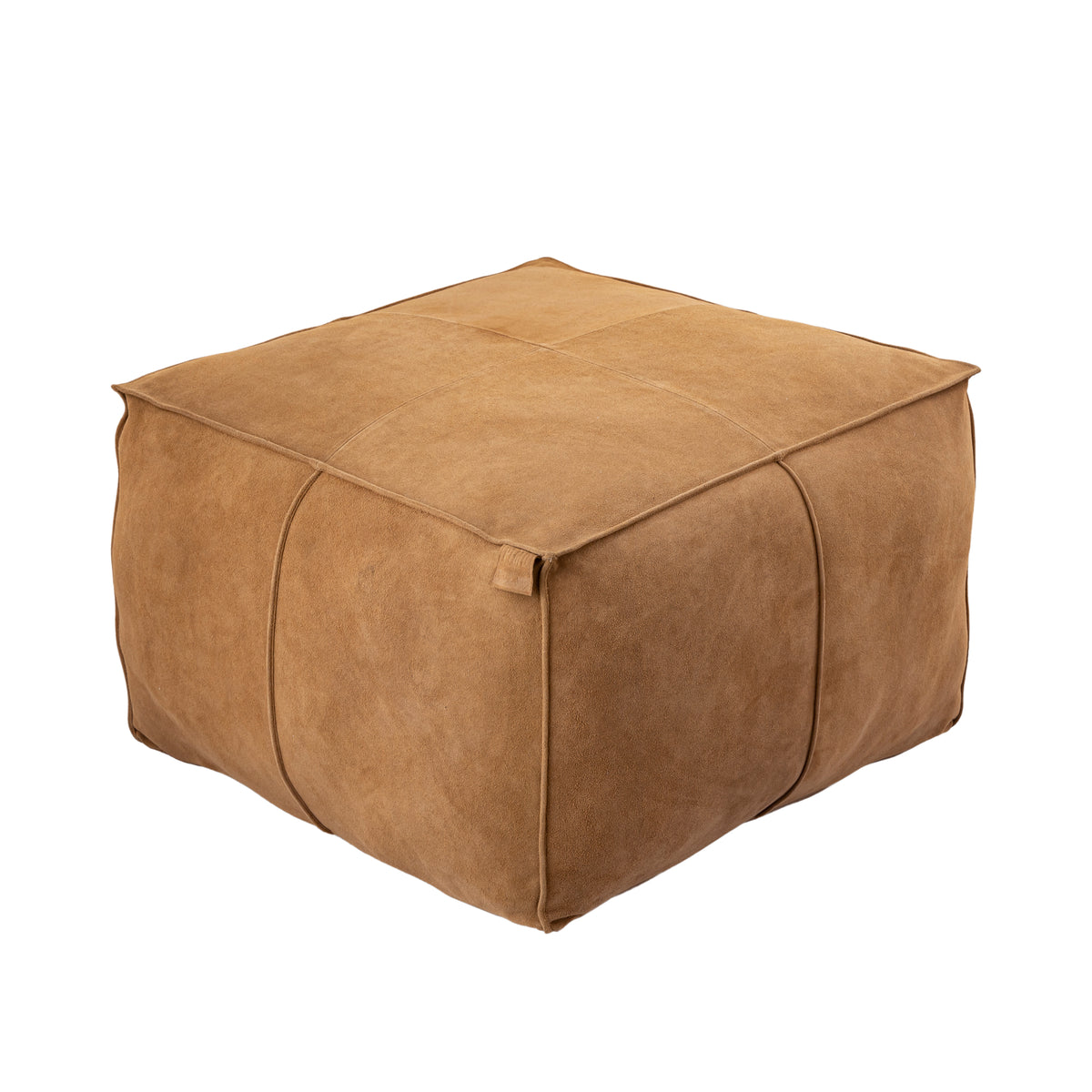 Marieke camel suede leather square pouffe