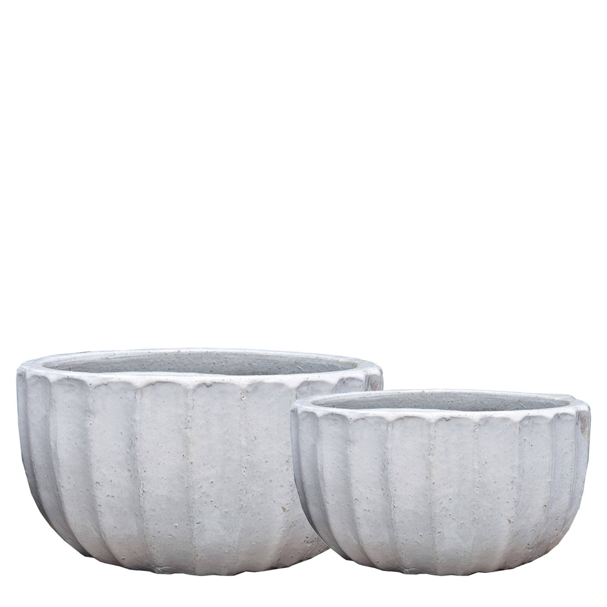 Rae grey ribbed ceramic planters, set of two