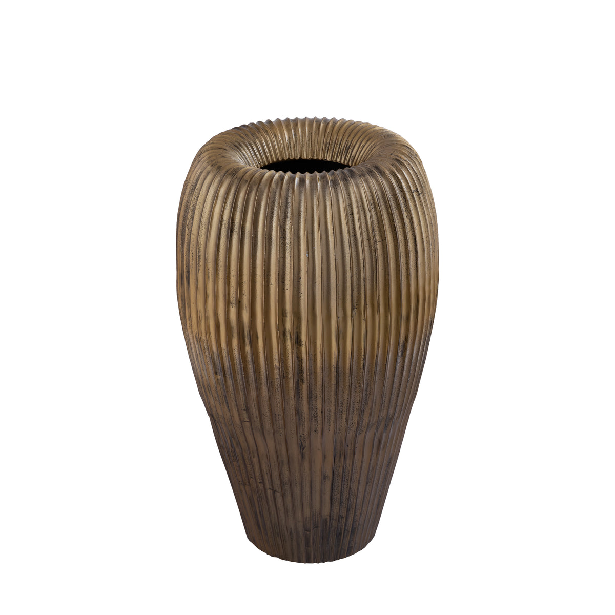 Russel gold ribbed aluminium planter, tall