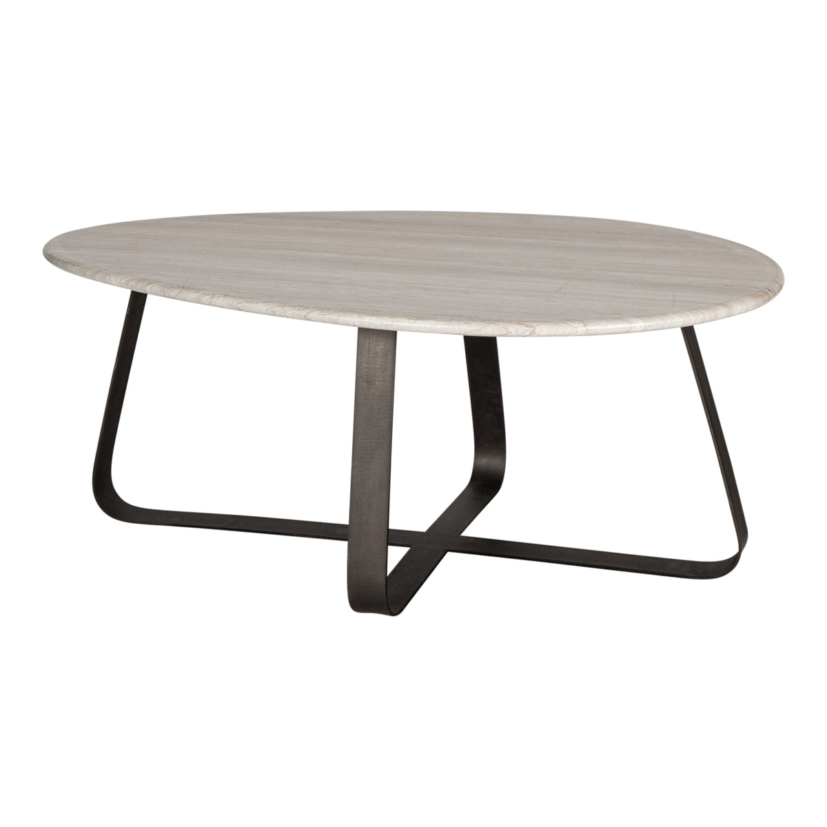 Muka white marble coffee table with dark grey base, tall