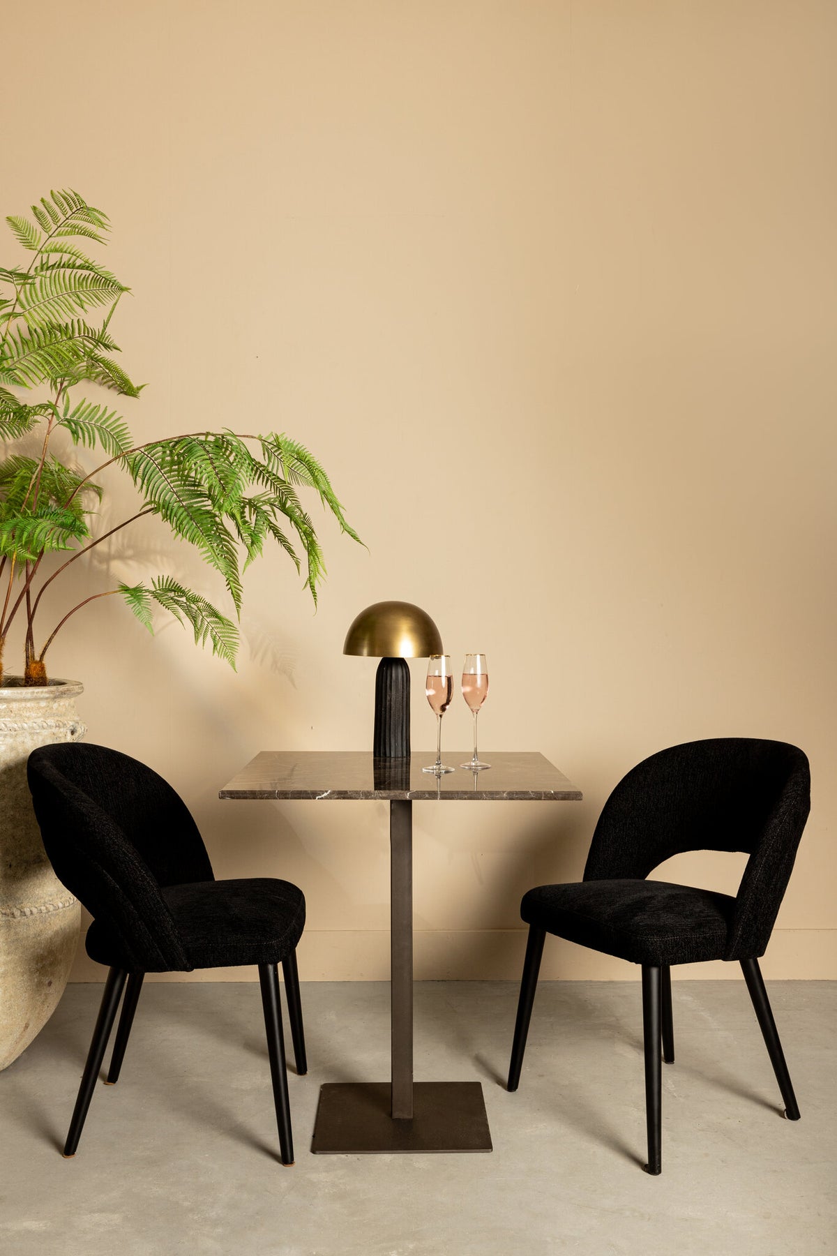 Plaza brown marble square bistro table, taupe base