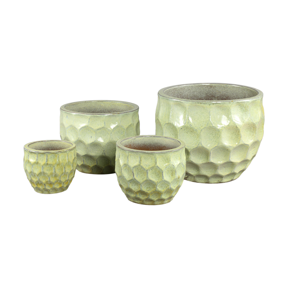 Charlie yellow stoneware planter with circle pattern