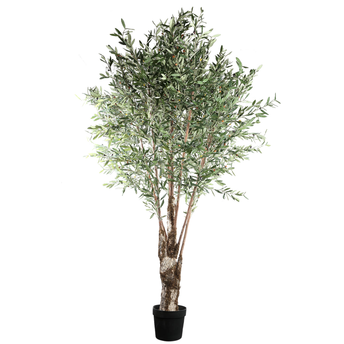 Faux olive tree in plastic pot, green