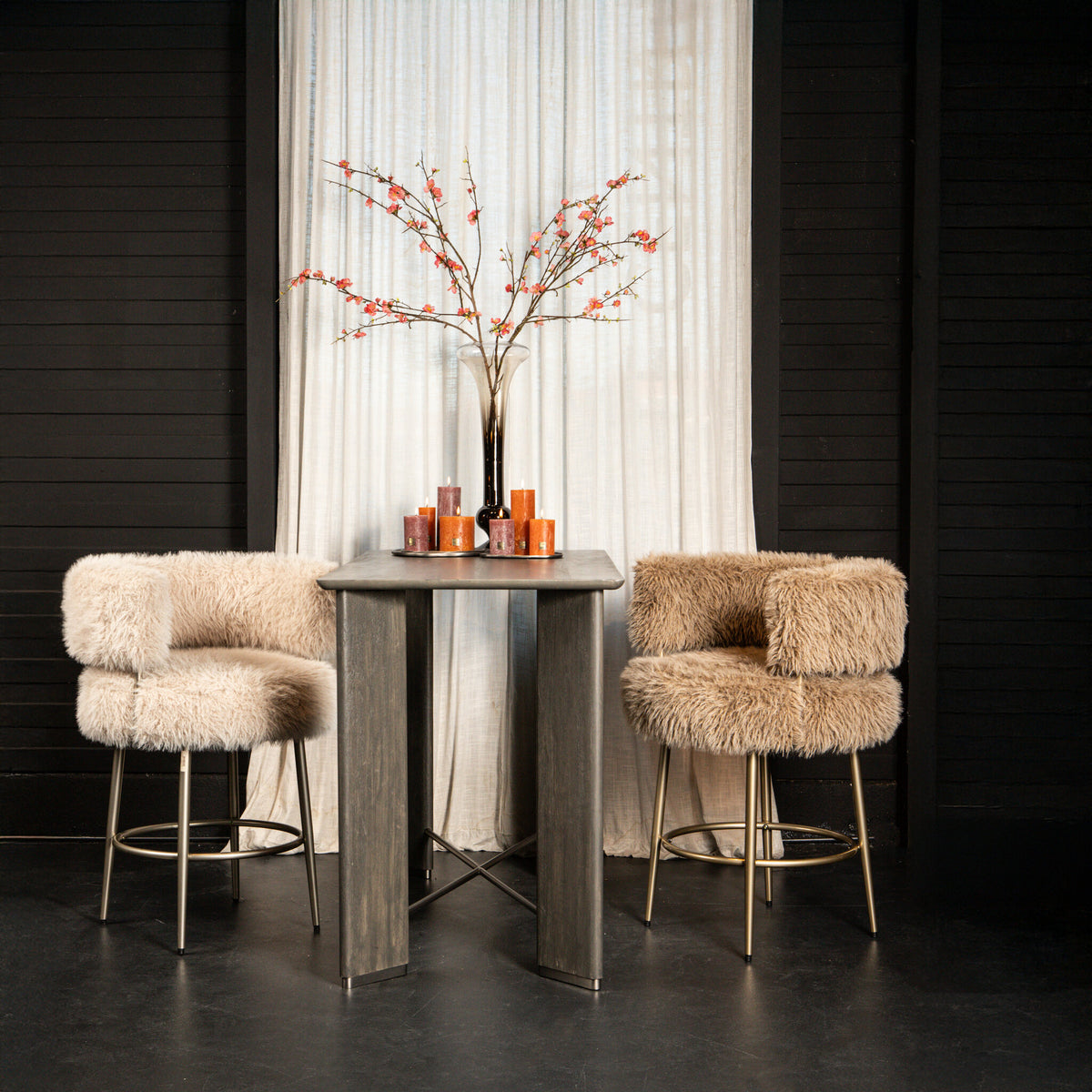 Hair cream fabric bar chair with champagne base