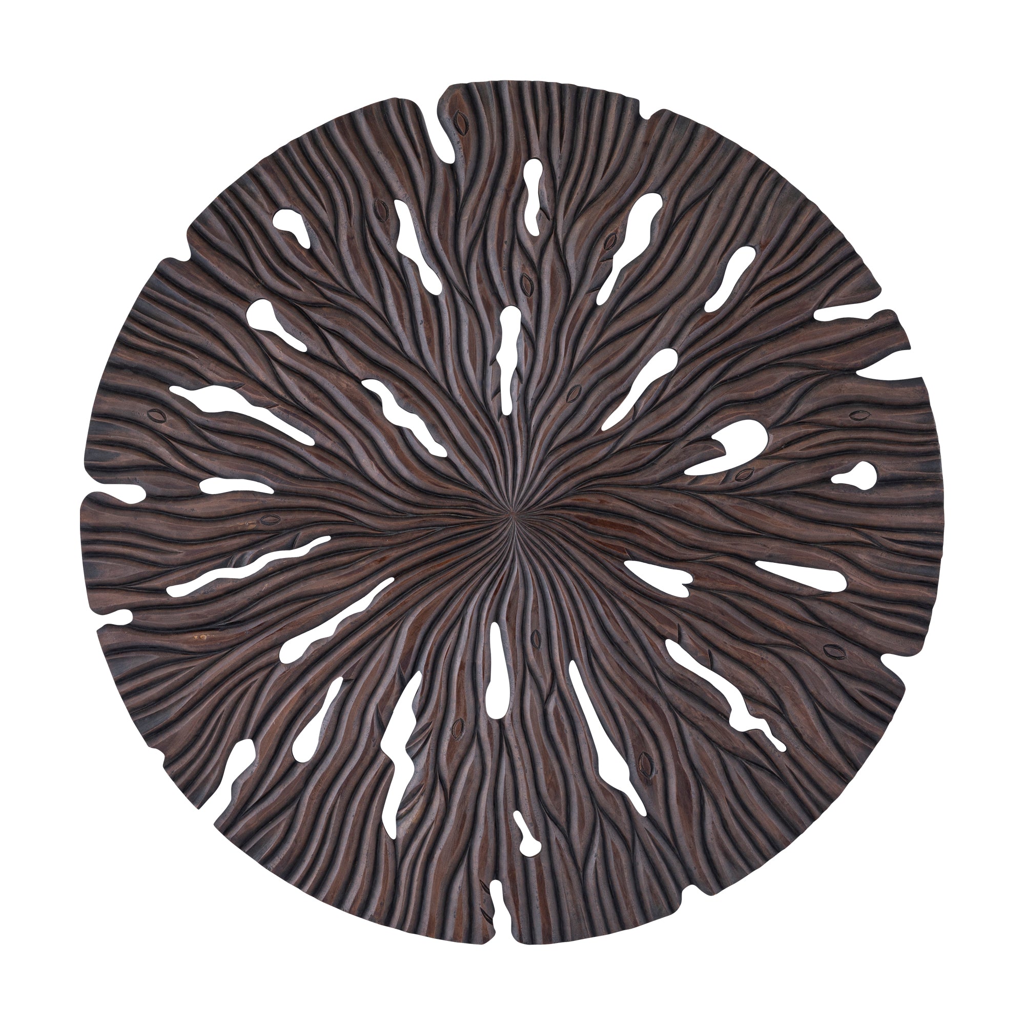 Bonte Wavy Carved Round Wall Panel - Brown