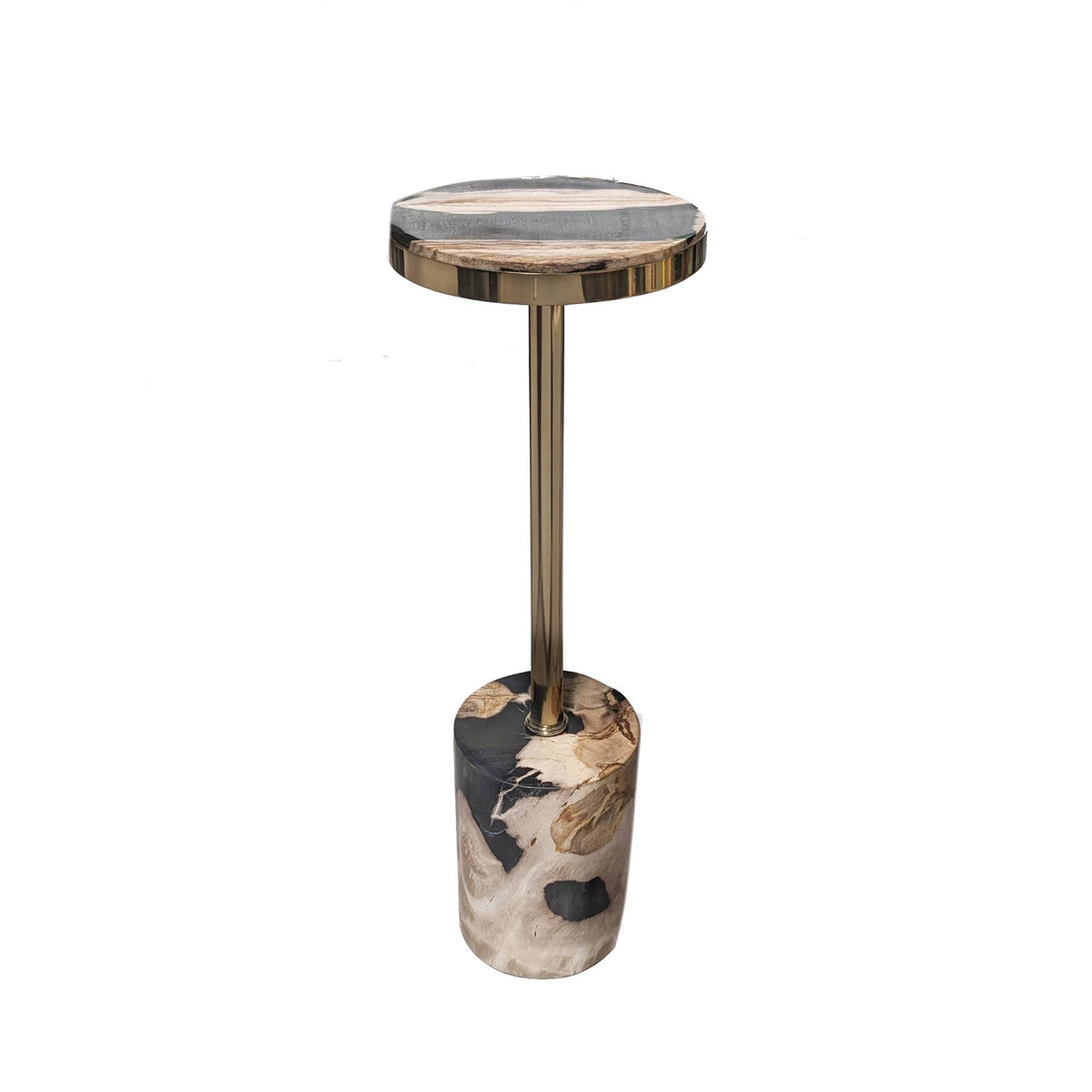 Mody black fossil stone side table on round base
